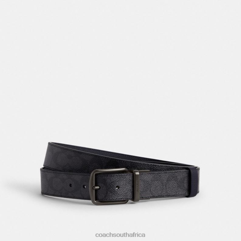 Coach Men BOXED HARNESS AND SIGNATURE BUCKLE CUT-TO-SIZE REVERSIBLE BELT, 38MM Charcoal/Midnight Navy 4ZRDJ794