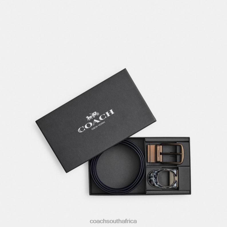 Coach Men BOXED HARNESS AND SIGNATURE BUCKLE CUT-TO-SIZE REVERSIBLE BELT, 38MM Charcoal/Midnight Navy 4ZRDJ794