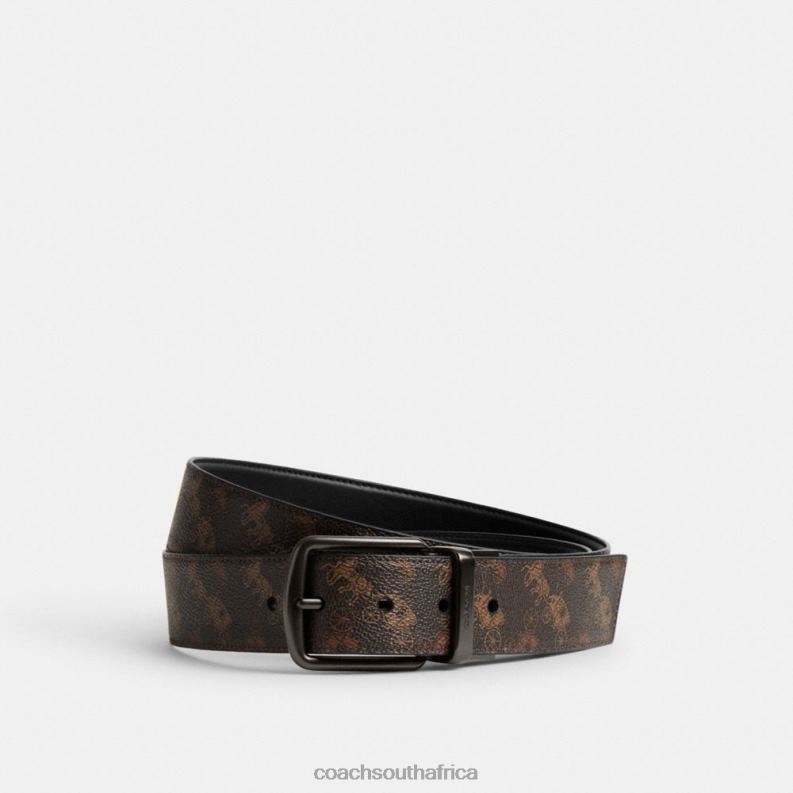 Coach Men HARNESS BUCKLE CUT-TO-SIZE REVERSIBLE BELT WITH HORSE AND CARRIAGE PRINT, 38MM Truffle/Black 4ZRDJ795