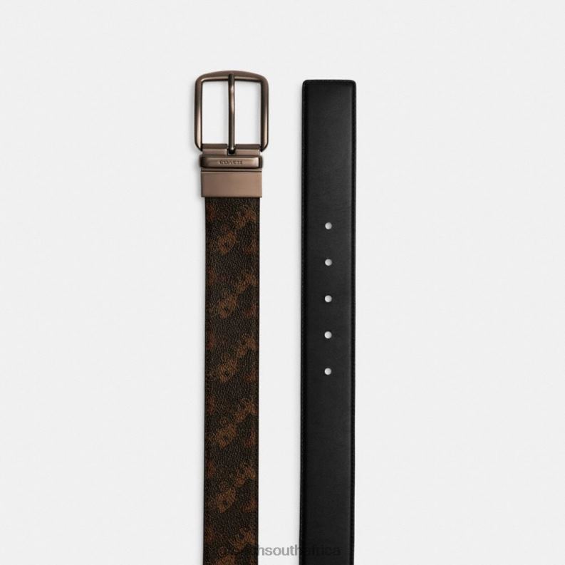 Coach Men HARNESS BUCKLE CUT-TO-SIZE REVERSIBLE BELT WITH HORSE AND CARRIAGE PRINT, 38MM Truffle/Black 4ZRDJ795