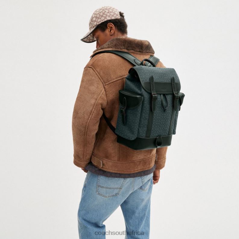 Coach Men HITCH BACKPACK IN MICRO SIGNATURE JACQUARD Amazon Green 4ZRDJ682