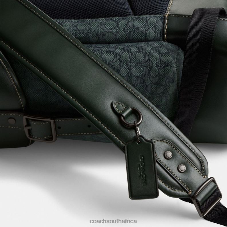 Coach Men HITCH BACKPACK IN MICRO SIGNATURE JACQUARD Amazon Green 4ZRDJ682