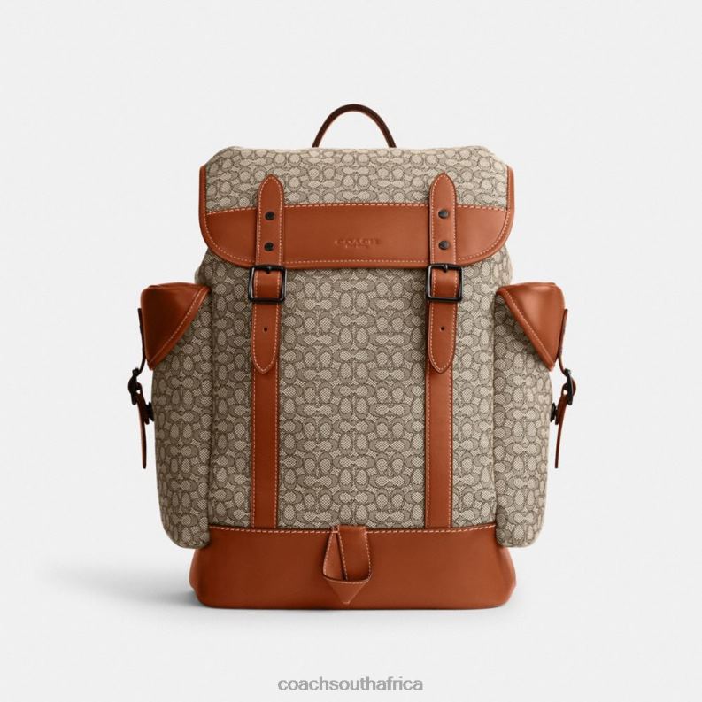 Coach Men HITCH BACKPACK IN MICRO SIGNATURE JACQUARD Cocoa/Burnished Amber 4ZRDJ683