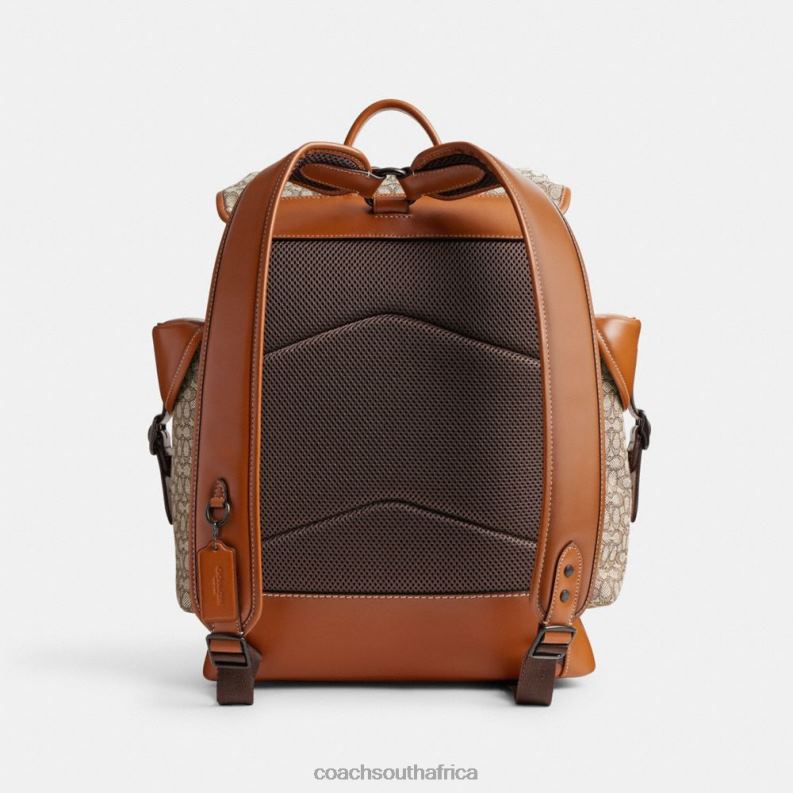 Coach Men HITCH BACKPACK IN MICRO SIGNATURE JACQUARD Cocoa/Burnished Amber 4ZRDJ683