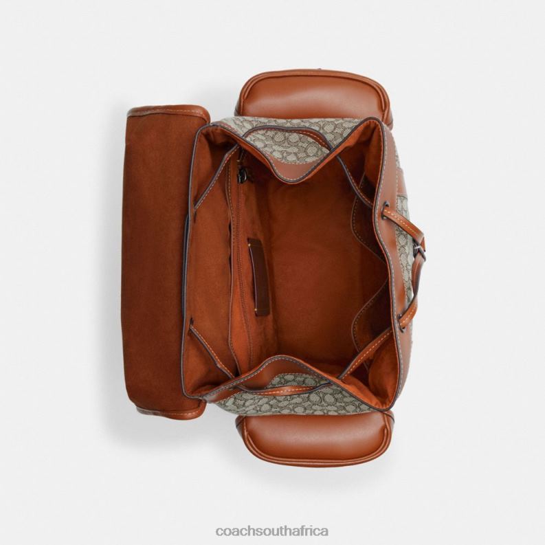 Coach Men HITCH BACKPACK IN MICRO SIGNATURE JACQUARD Cocoa/Burnished Amber 4ZRDJ683