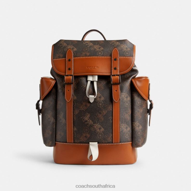 Coach Men HITCH BACKPACK WITH LARGE HORSE AND CARRIAGE PRINT Truffle/Burnished Amber 4ZRDJ681