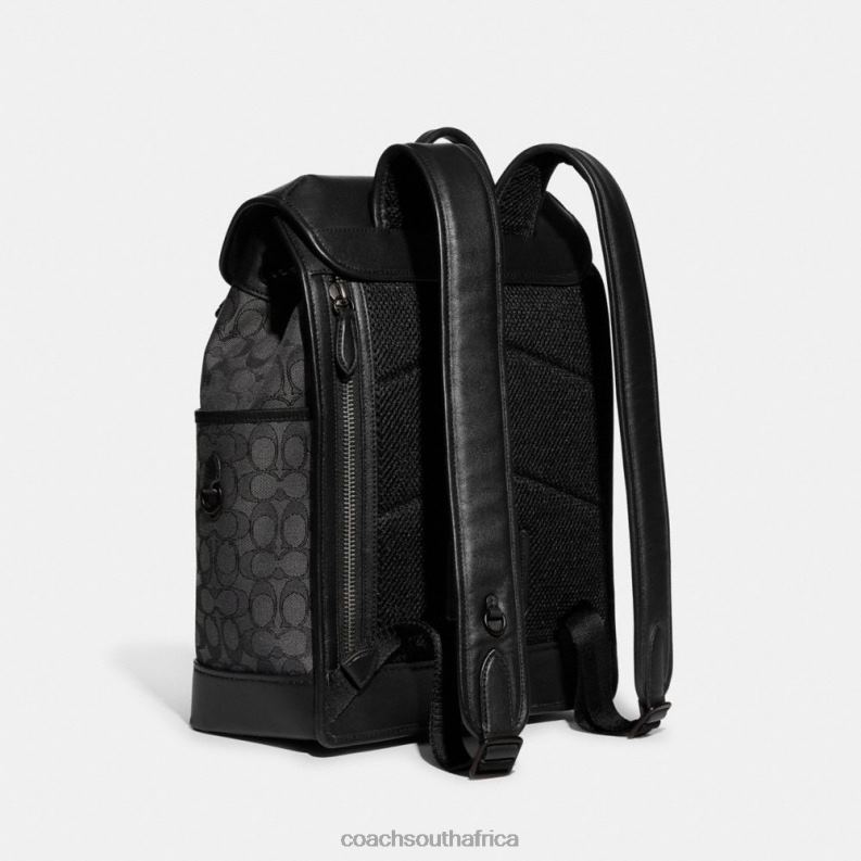 Coach Men LEAGUE FLAP BACKPACK IN SIGNATURE JACQUARD Charcoal/Black 4ZRDJ684