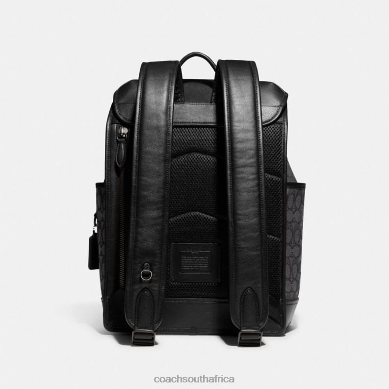 Coach Men LEAGUE FLAP BACKPACK IN SIGNATURE JACQUARD Charcoal/Black 4ZRDJ684