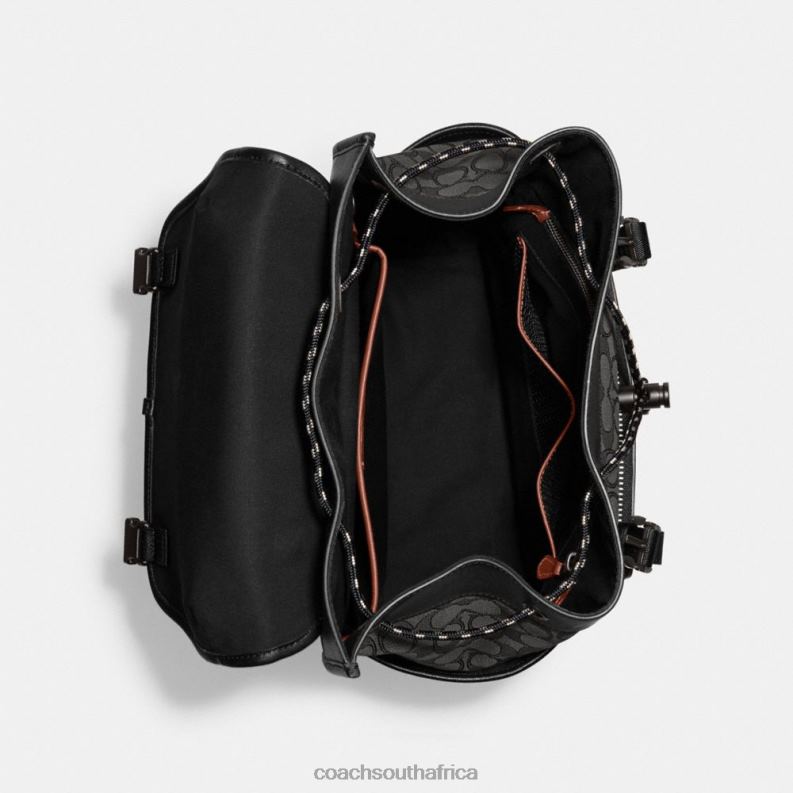 Coach Men LEAGUE FLAP BACKPACK IN SIGNATURE JACQUARD Charcoal/Black 4ZRDJ684