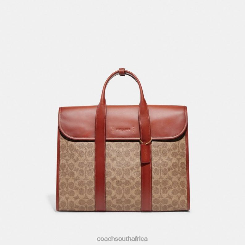Coach Men GOTHAM PORTFOLIO IN SIGNATURE CANVAS Tan/Rust 4ZRDJ626