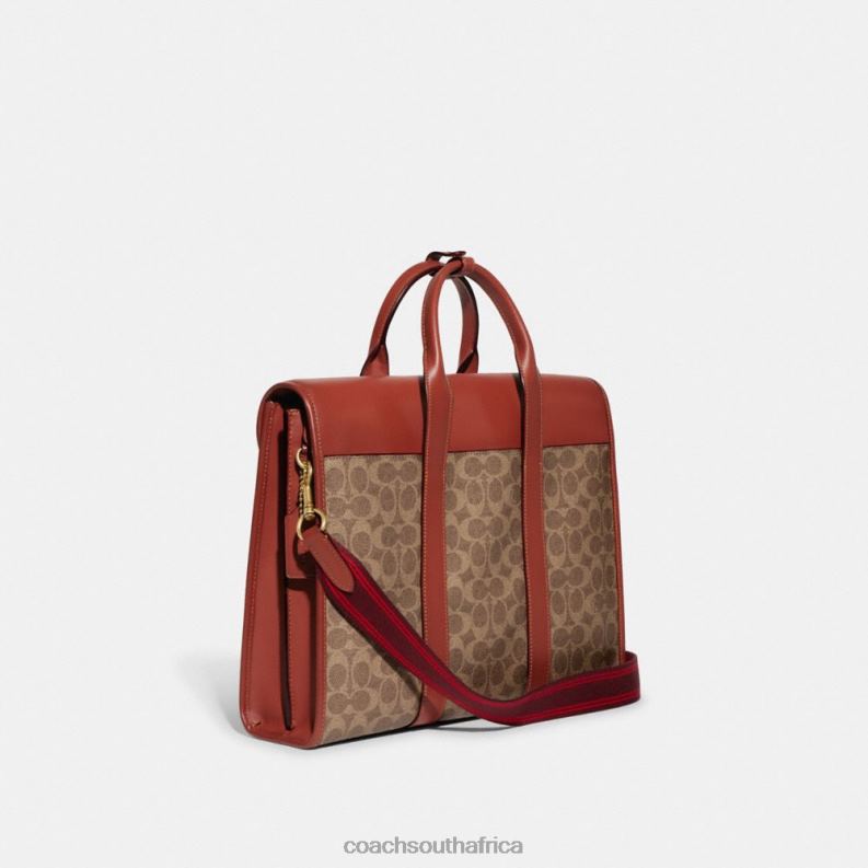 Coach Men GOTHAM PORTFOLIO IN SIGNATURE CANVAS Tan/Rust 4ZRDJ626