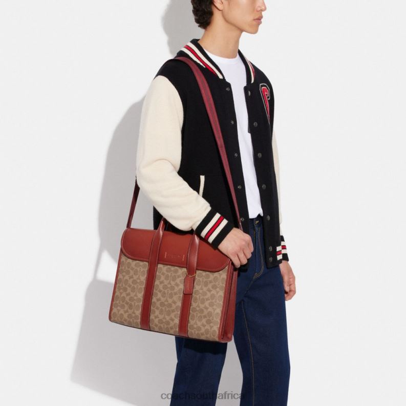 Coach Men GOTHAM PORTFOLIO IN SIGNATURE CANVAS Tan/Rust 4ZRDJ626