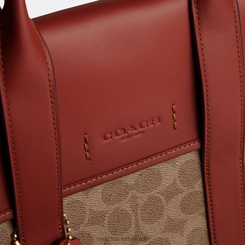 Coach Men GOTHAM PORTFOLIO IN SIGNATURE CANVAS Tan/Rust 4ZRDJ626