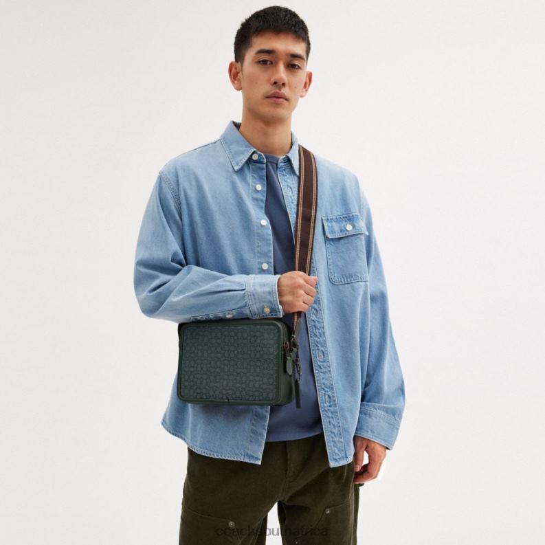 Coach Men CHARTER CROSSBODY 24 IN MICRO SIGNATURE JACQUARD Amazon Green 4ZRDJ662