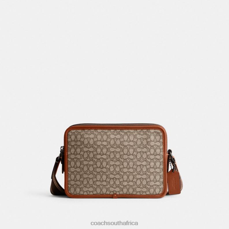 Coach Men CHARTER CROSSBODY 24 IN MICRO SIGNATURE JACQUARD Cocoa/Burnished Amber 4ZRDJ663