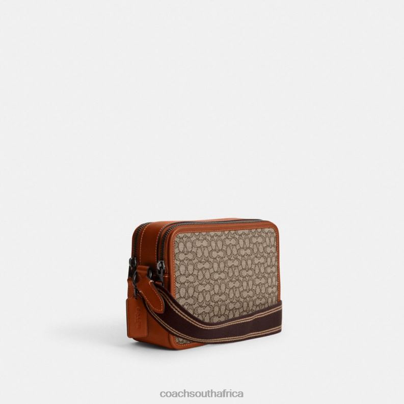 Coach Men CHARTER CROSSBODY 24 IN MICRO SIGNATURE JACQUARD Cocoa/Burnished Amber 4ZRDJ663