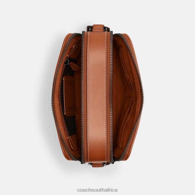 Coach Men CHARTER CROSSBODY 24 IN MICRO SIGNATURE JACQUARD Cocoa/Burnished Amber 4ZRDJ663