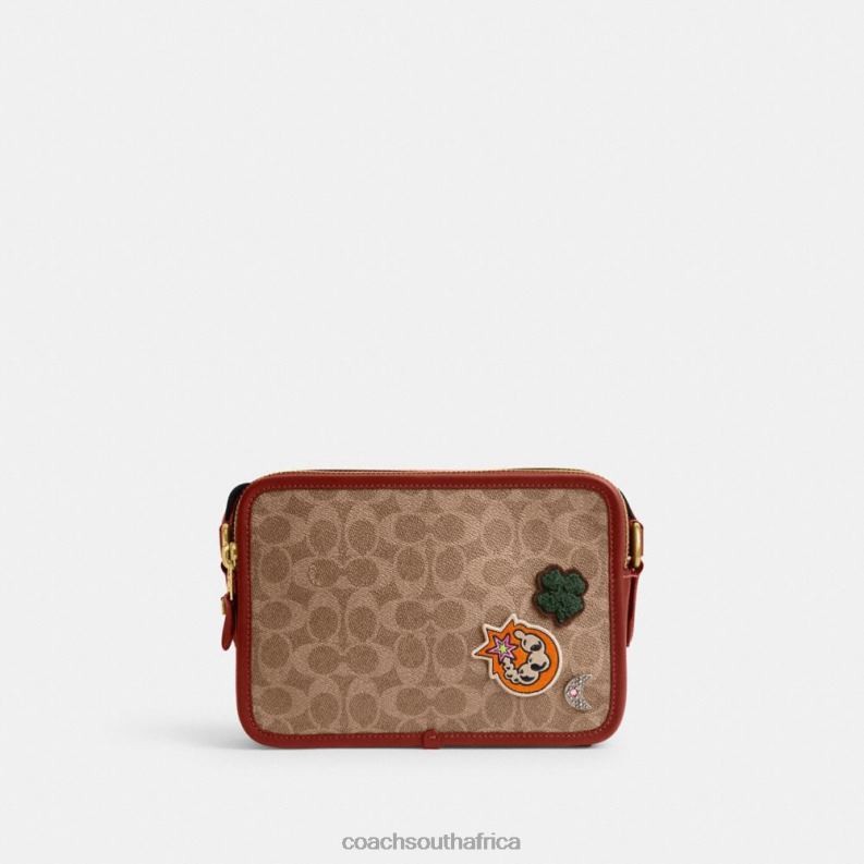 Coach Men COSMIC COACH CHARTER CROSSBODY 24 IN SIGNATURE CANVAS WITH PATCHES Tan/Rust Multi 4ZRDJ652