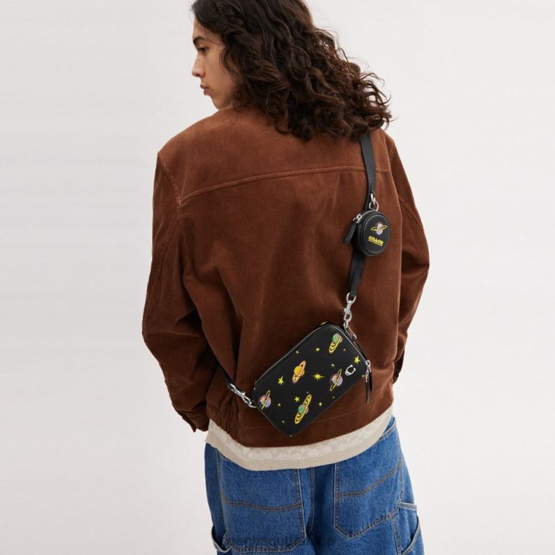 Coach Men COSMIC COACH CHARTER SLIM CROSSBODY WITH PLANET PRINT Black Multi. 4ZRDJ653