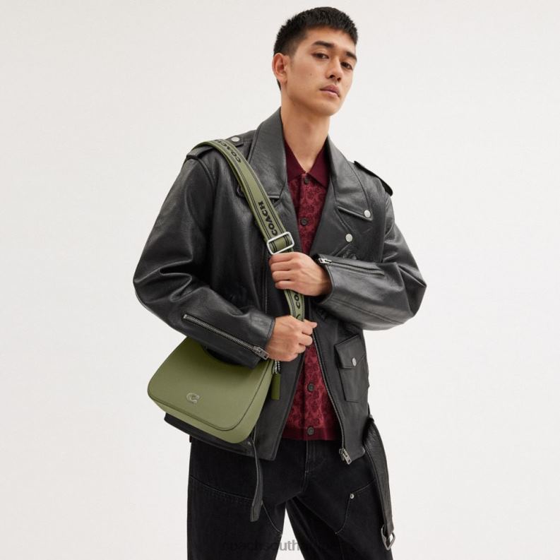 Coach Men HOBO CROSSBODY WITH SIGNATURE CANVAS MOSS 4ZRDJ646