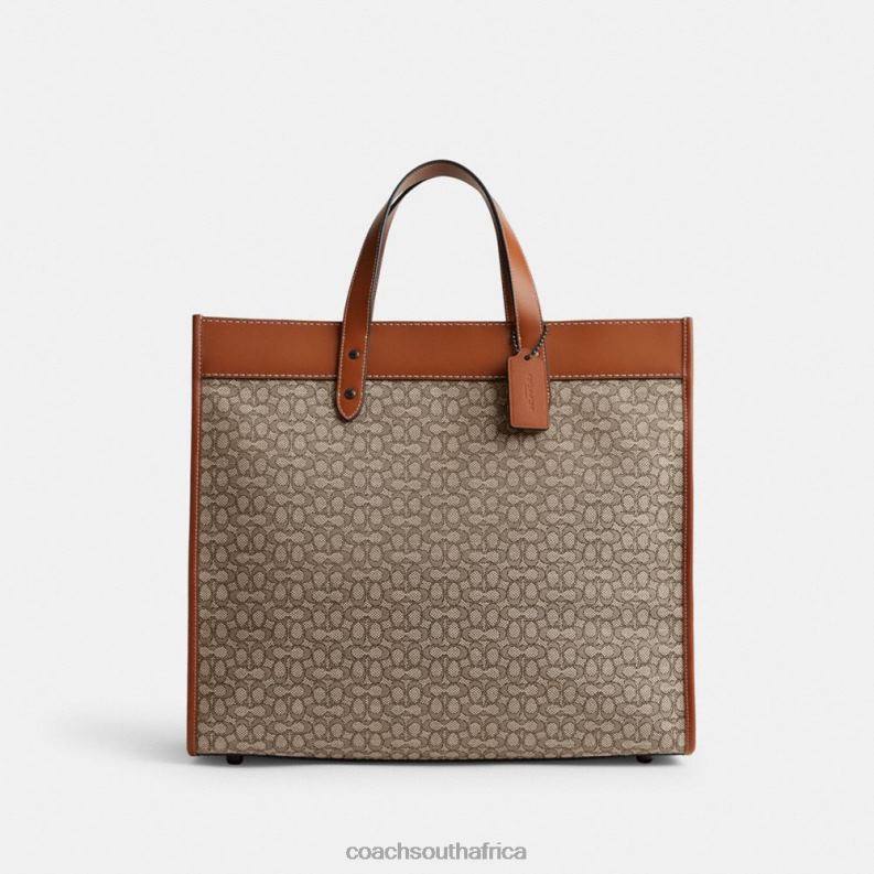 Coach Men FIELD TOTE 40 IN MICRO SIGNATURE JACQUARD Cocoa/Burnished Amber 4ZRDJ636