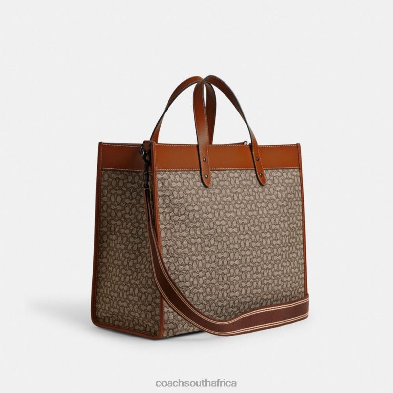 Coach Men FIELD TOTE 40 IN MICRO SIGNATURE JACQUARD Cocoa/Burnished Amber 4ZRDJ636