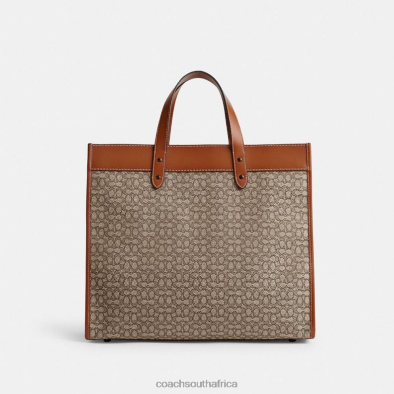 Coach Men FIELD TOTE 40 IN MICRO SIGNATURE JACQUARD Cocoa/Burnished Amber 4ZRDJ636
