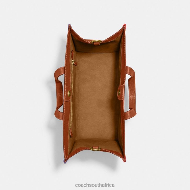 Coach Men FIELD TOTE 40 WITH RAINBOW CROCHET Burnished Amber Multicolor 4ZRDJ642