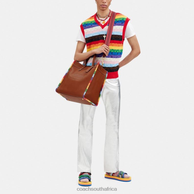 Coach Men FIELD TOTE 40 WITH RAINBOW CROCHET Burnished Amber Multicolor 4ZRDJ642