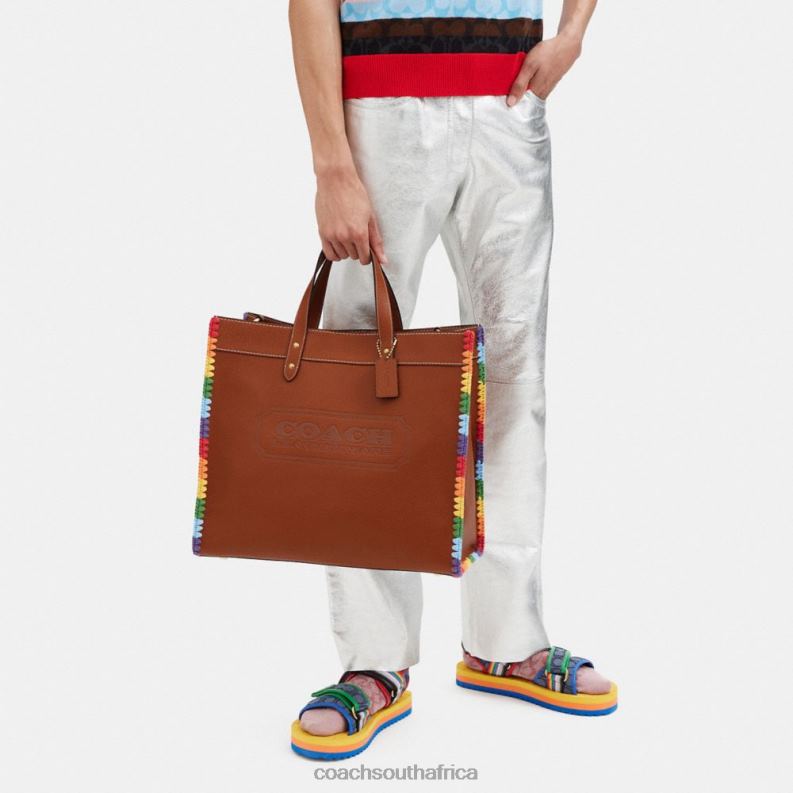 Coach Men FIELD TOTE 40 WITH RAINBOW CROCHET Burnished Amber Multicolor 4ZRDJ642