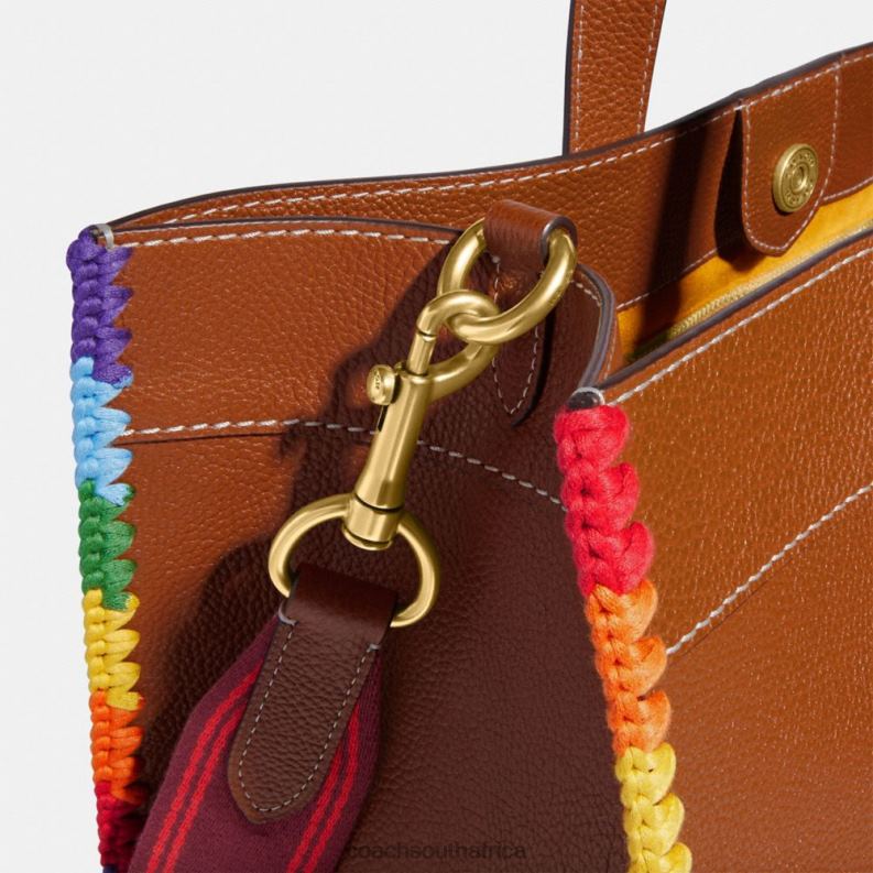 Coach Men FIELD TOTE 40 WITH RAINBOW CROCHET Burnished Amber Multicolor 4ZRDJ642