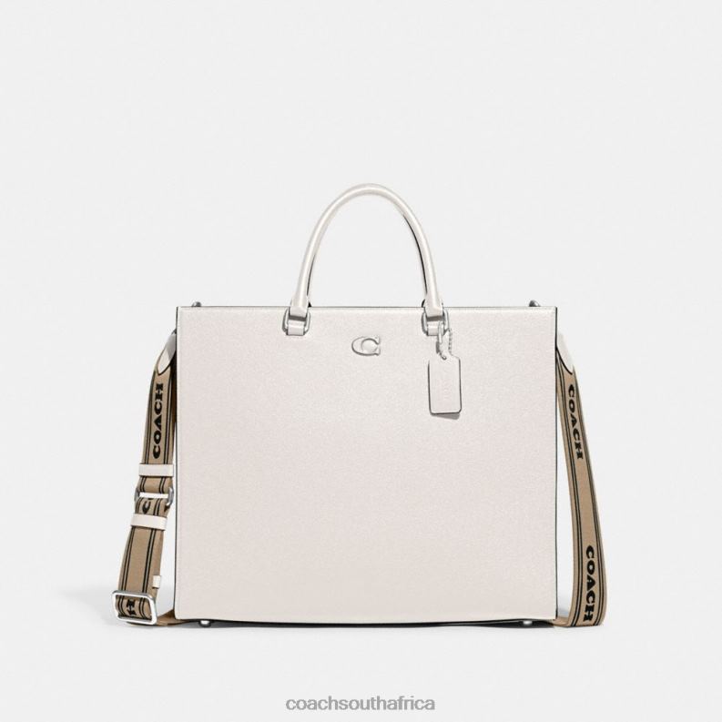 Coach Men TOTE 40 WITH SIGNATURE CANVAS INTERIOR Chalk 4ZRDJ641