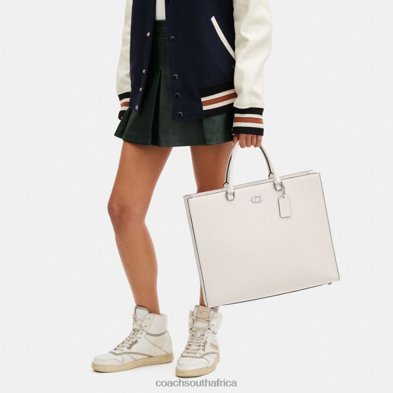 Coach Men TOTE 40 WITH SIGNATURE CANVAS INTERIOR Chalk 4ZRDJ641