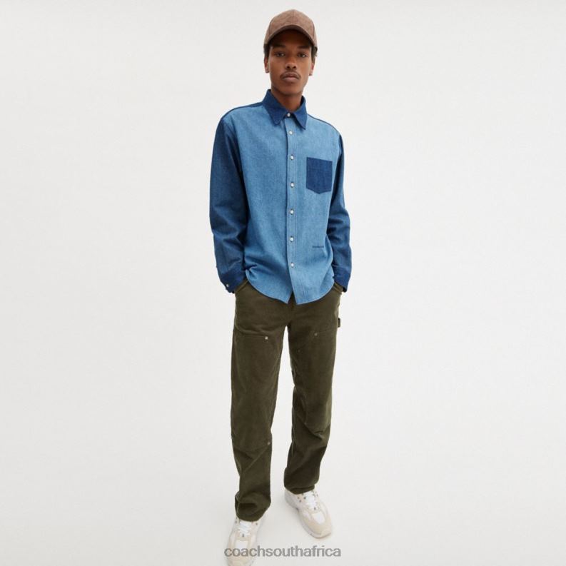 Coach Men DENIM SHIRT Royal Blue 4ZRDJ784