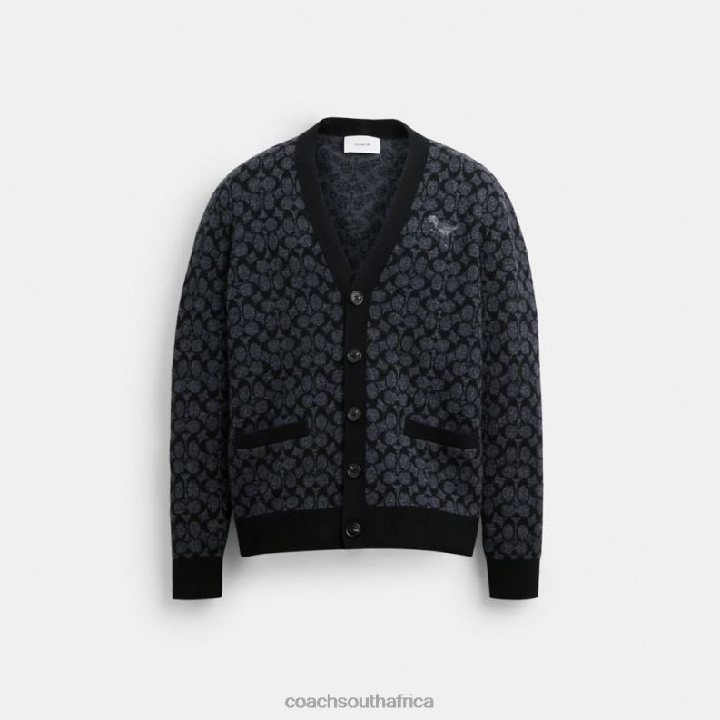Coach Men REXY CARDIGAN SWEATER Black Signature 4ZRDJ765