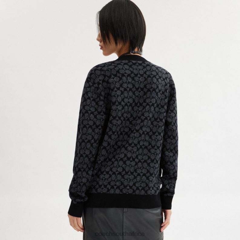 Coach Men REXY CARDIGAN SWEATER Black Signature 4ZRDJ765