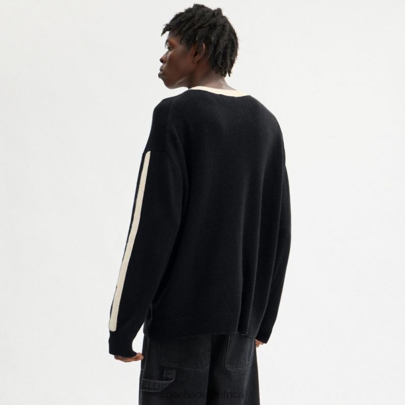 Coach Men VARSITY CASHMERE SWEATER Black Multi. 4ZRDJ781