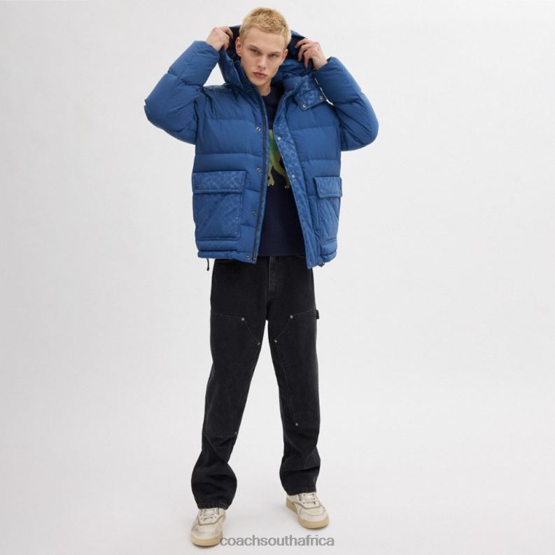 Coach Men SIGNATURE FRONT POCKET PUFFER JACKET Deep Blue 4ZRDJ756