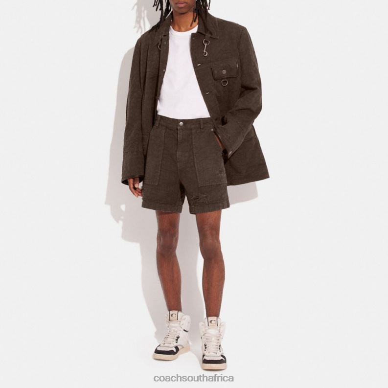 Coach Men DISTRESSED DENIM SHORTS Brown 4ZRDJ789