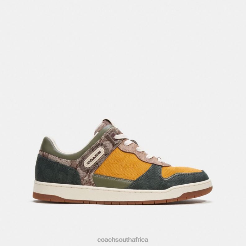 Coach Men C201 SNEAKER IN MIXED SIGNATURE FABRIC Oak/Buttercup/Amazon Green 4ZRDJ746
