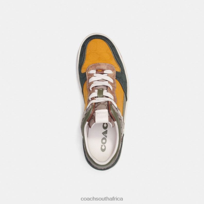 Coach Men C201 SNEAKER IN MIXED SIGNATURE FABRIC Oak/Buttercup/Amazon Green 4ZRDJ746