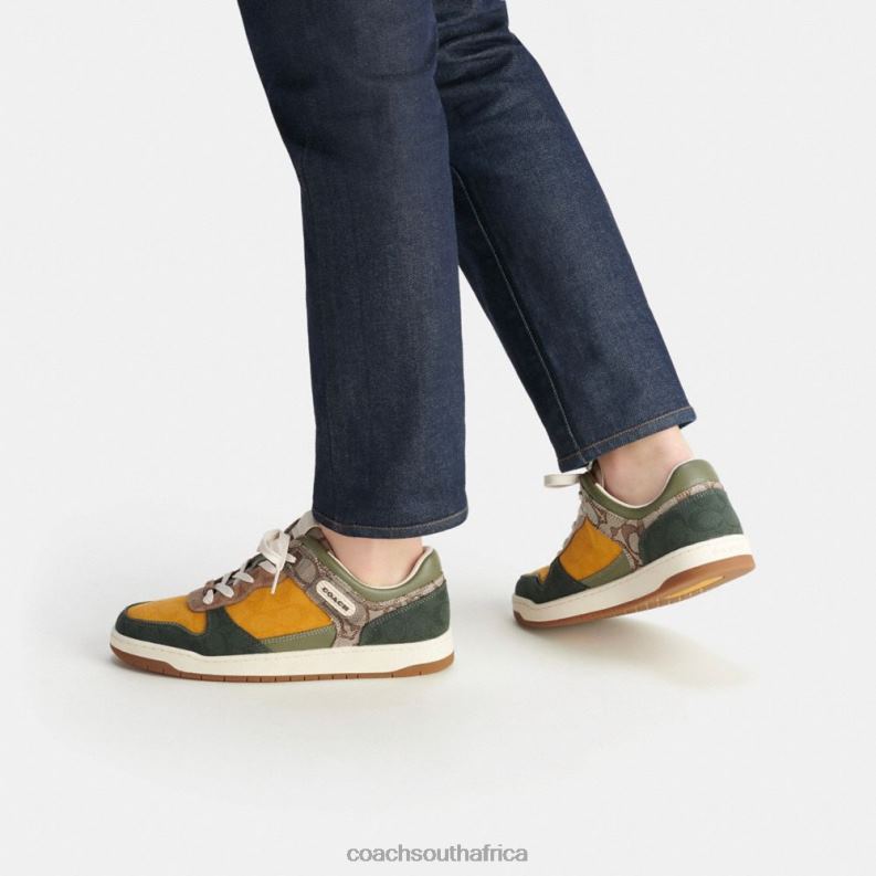 Coach Men C201 SNEAKER IN MIXED SIGNATURE FABRIC Oak/Buttercup/Amazon Green 4ZRDJ746