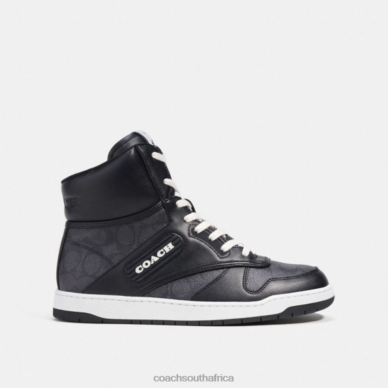 Coach Men C202 HIGH TOP SNEAKER IN SIGNATURE CANVAS CHARCOAL/BLACK 4ZRDJ741