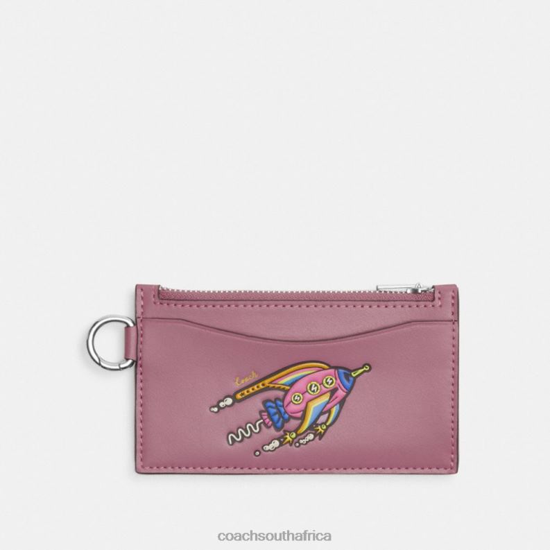 Coach Men COSMIC COACH ZIP CARD CASE WITH ROCKET Violet Orchid 4ZRDJ721