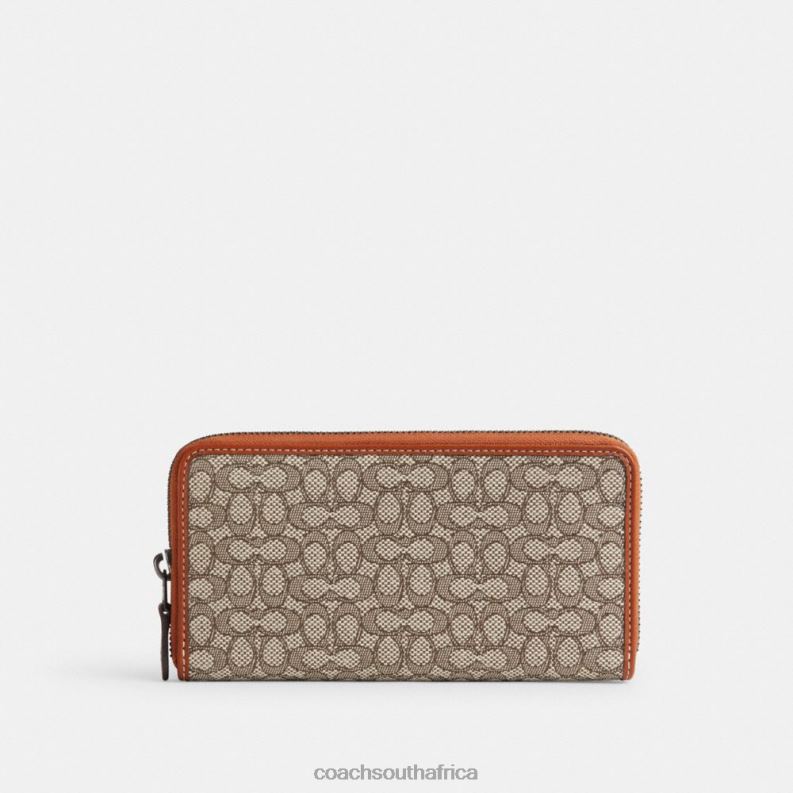 Coach Men ACCORDION WALLET IN MICRO SIGNATURE JACQUARD Cocoa/Burnished Amber 4ZRDJ696