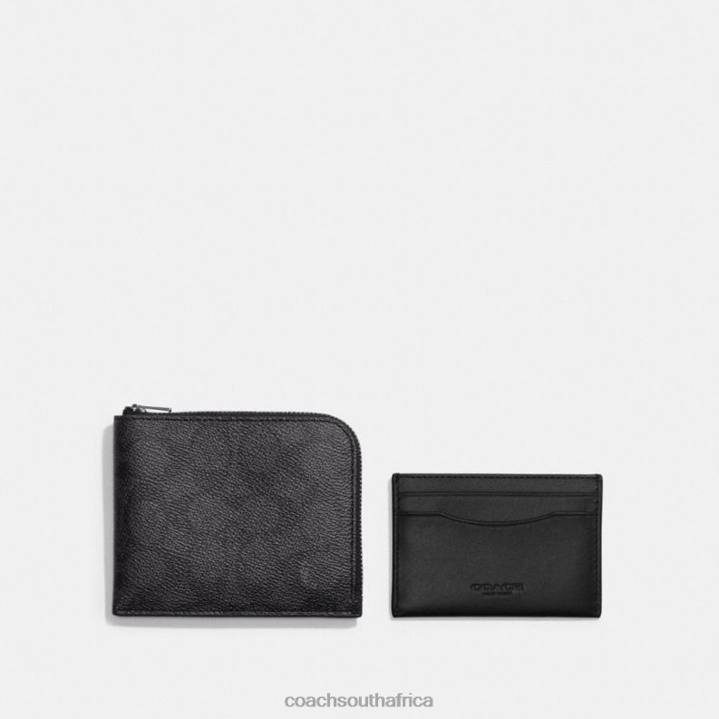 Coach Men 3-IN-1 L-ZIP WALLET IN SIGNATURE CANVAS Charcoal/Black 4ZRDJ710