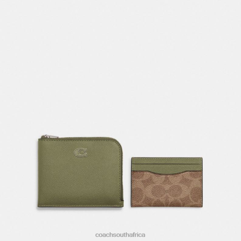 Coach Men 3-IN-1 L-ZIP WALLET WITH SIGNATURE CANVAS MOSS 4ZRDJ702