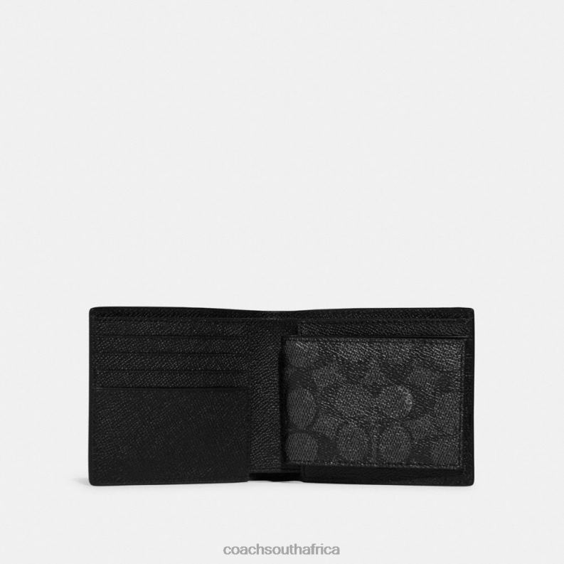 Coach Men 3-IN-1 WALLET WITH SIGNATURE CANVAS INTERIOR Black 4ZRDJ712