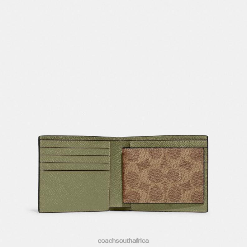 Coach Men 3-IN-1 WALLET WITH SIGNATURE CANVAS INTERIOR MOSS 4ZRDJ701