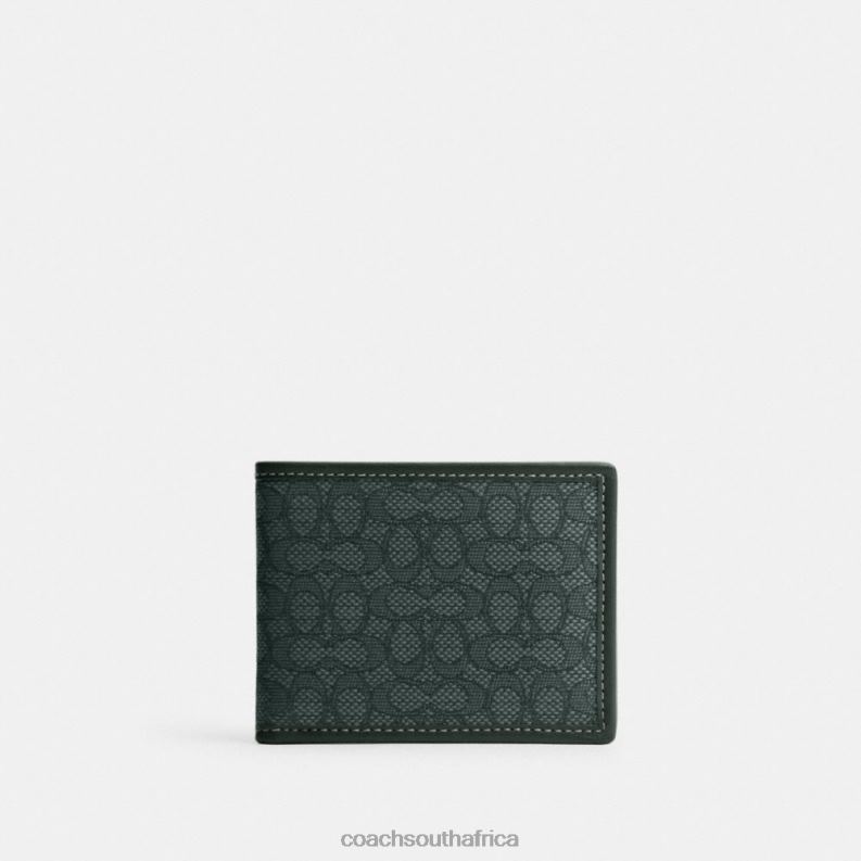 Coach Men SLIM BILLFOLD WALLET IN MICRO SIGNATURE JACQUARD Amazon Green 4ZRDJ708